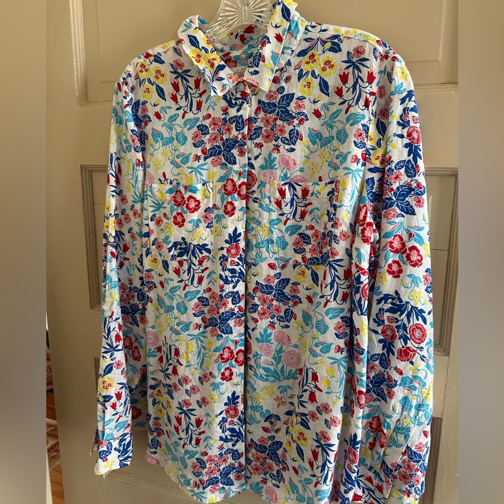 100% Linen Floral Blouse